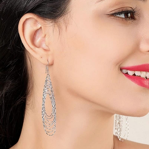 E20 NEW 925 Multi Teardrops  Shimmer Dangle Earrings - Picture 2 of 5